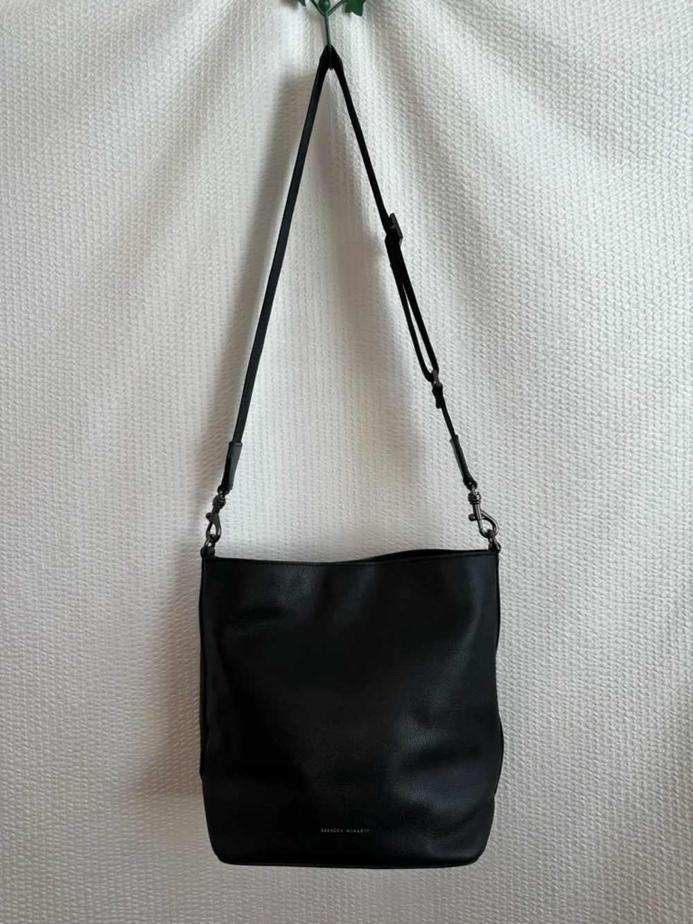 Rebecca Minkoff Regan Black Pebbled Leather Bucket Crossbody Shoulder Bag